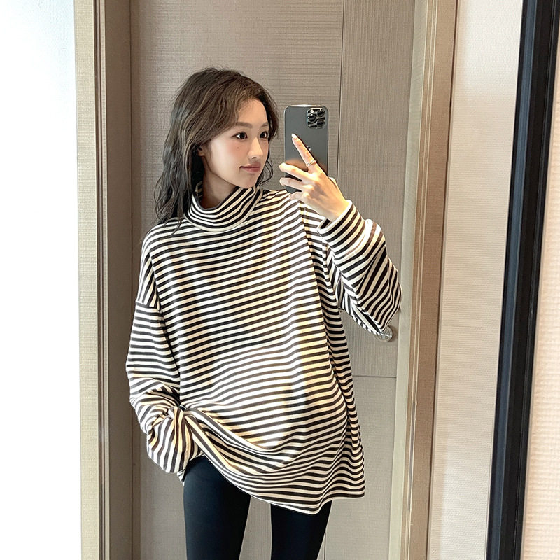 Pregnant woman Autumn winter dress blouse striped T-shirt thickened Australian flannel with undershirt loose big code Lazy Van Nehitch-Taobao
