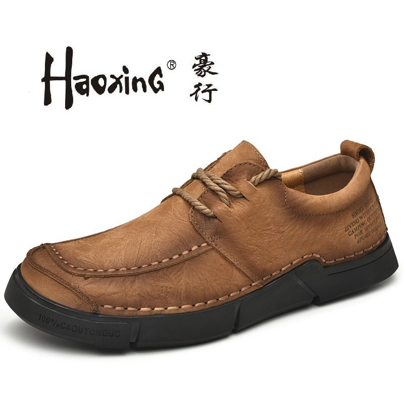 Haurow men's shoes Fall new leather men's outdoor brown Head Shoe middle-aged Inron Head casual Leather Shoes Man