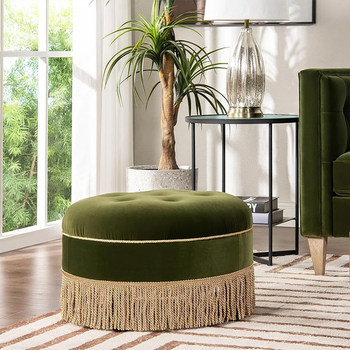 American Accessible Luxury Tassel Velvet Stool Bedroom Cloakroom Footrest French Round Footrest Living Room Shoe Changing Stool Low Stool