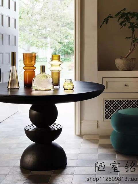 American country retro log round dining table, French simple old solid wood dining table, Nordic wabi-sabi style round dining table