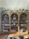 American country retro arched bookcase French solid wood carving neoclassical display cabinet with ladder bookshelf bookcase combination