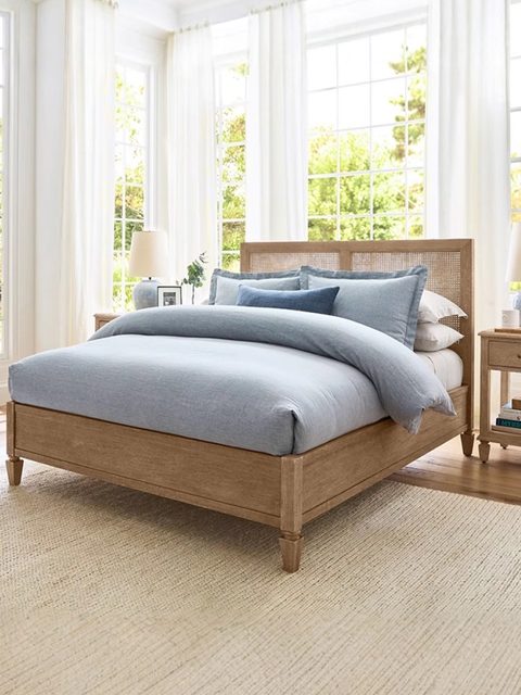 American country retro old solid wood rattan double bed Nordic simple master bedroom oak wedding bed princess bed