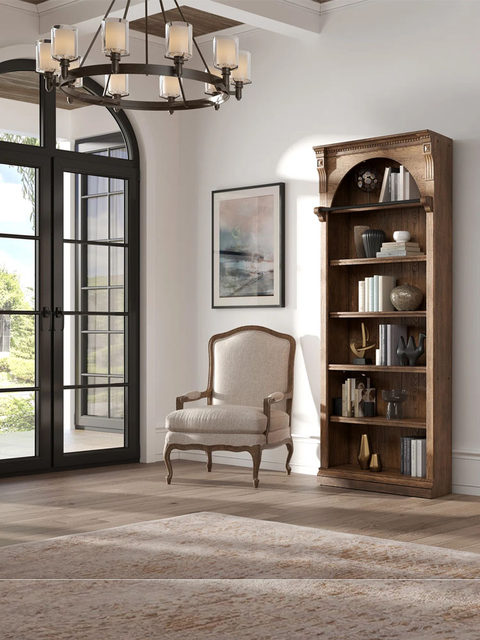 American country retro arched bookcase French solid wood carving neoclassical display cabinet with ladder bookshelf bookcase combination