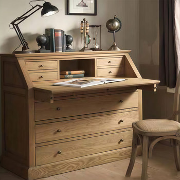 American Country-Style Vintage Oak Desk, French-Style Folding Bedroom Solid Wood Chest of Drawers, Home Flip-Top Dressing Table, Office Desk