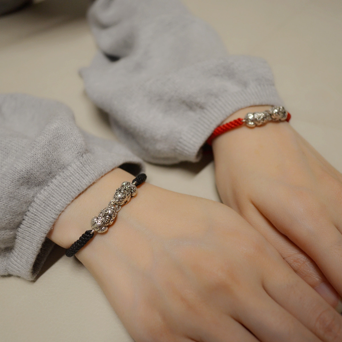 S925 Pure silver double pink hill recruitment is the red hand hand hand weaving couple bracelet woman