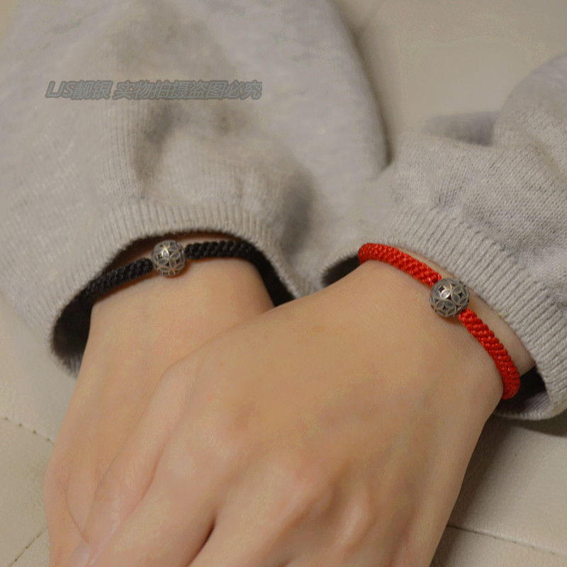 Light luxury and exquisite sterling silver five emperors money transfer beads woven 2021 cattle this year red rope hand rope male couple hand woman