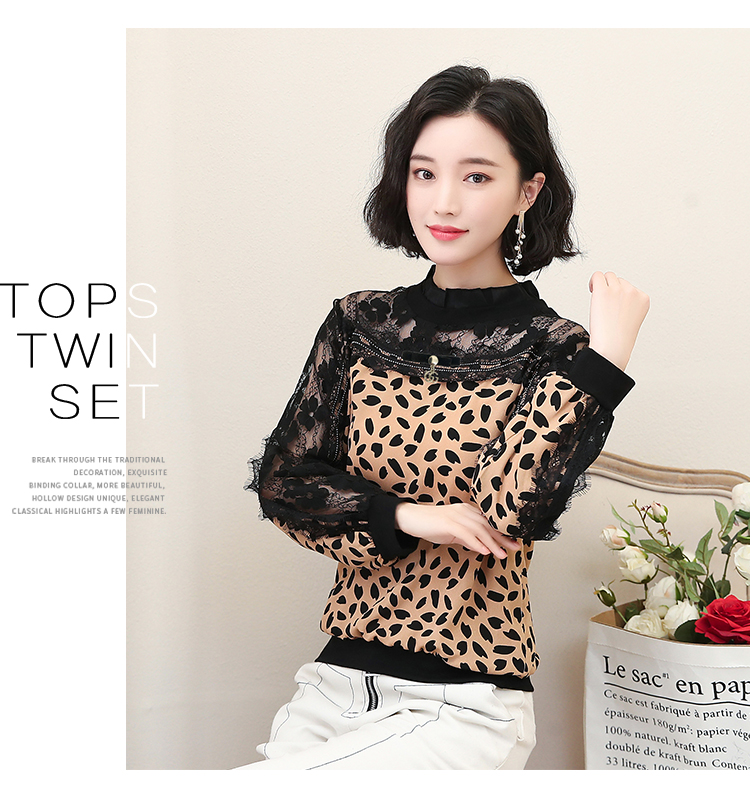 Mùa xuân 2019 mới của phụ nữ da báo thời trang tây nhỏ áo sơ mi rất cổ tích hàng hóa châu Âu ren khâu áo voan - Áo sơ mi chiffon ren áo sơ mi nữ cao cấp