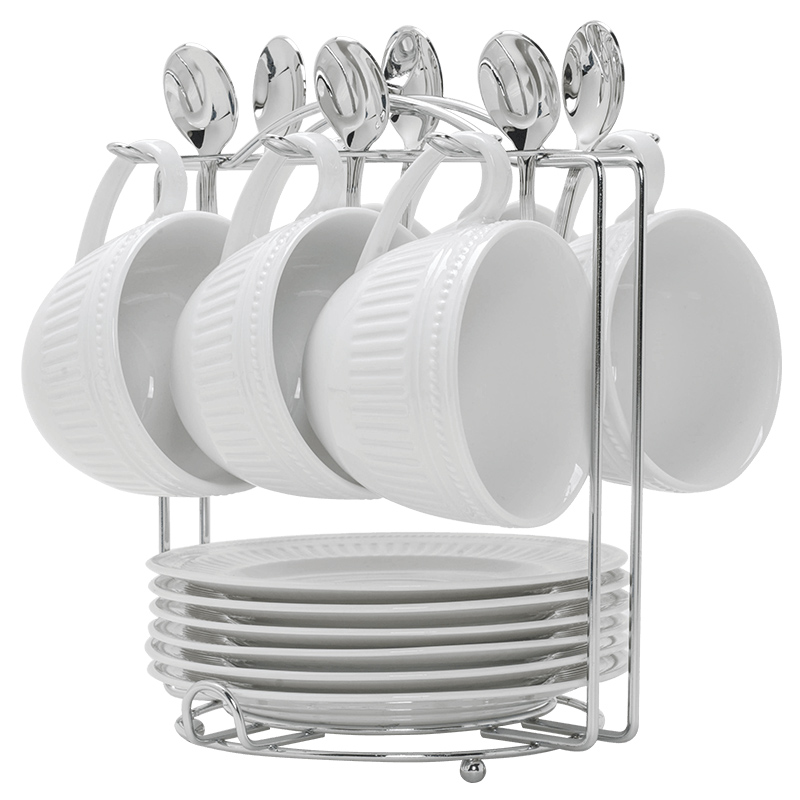 Yao hua ceramic coffee cups and saucers suit European contracted relief paint household stainless steel spoon, coffee cup