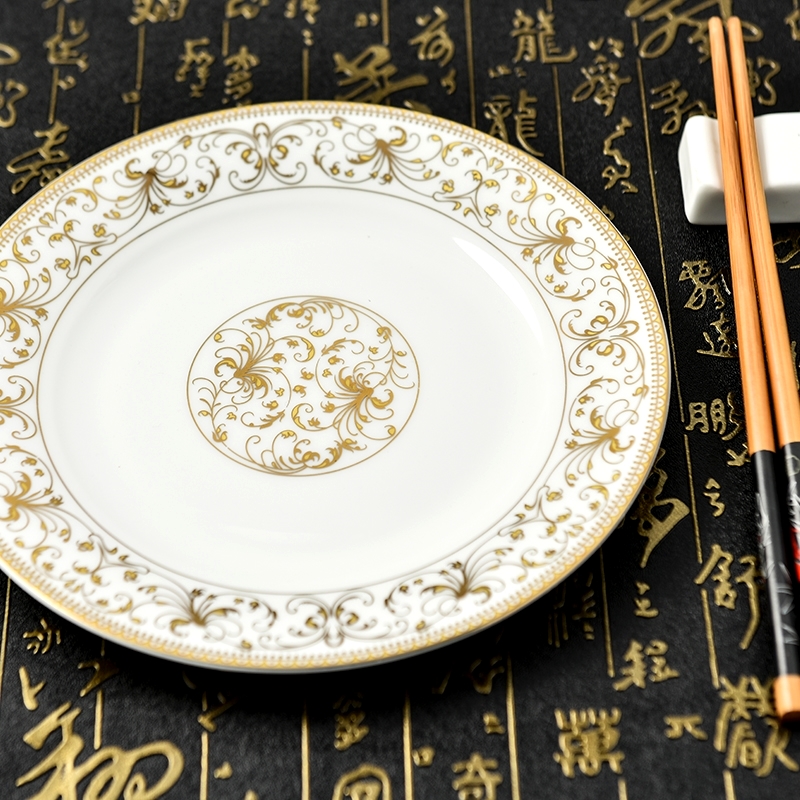 Yao hua ipads porcelain tableware gold plate round dish soup plate plate 8 inches ceramic flat plate set 4 only