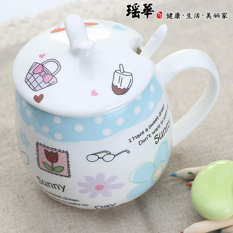Ceramic Mug Creative Couple Cute Mug Ceramic Mug with Spoon Simple Scoop Cup