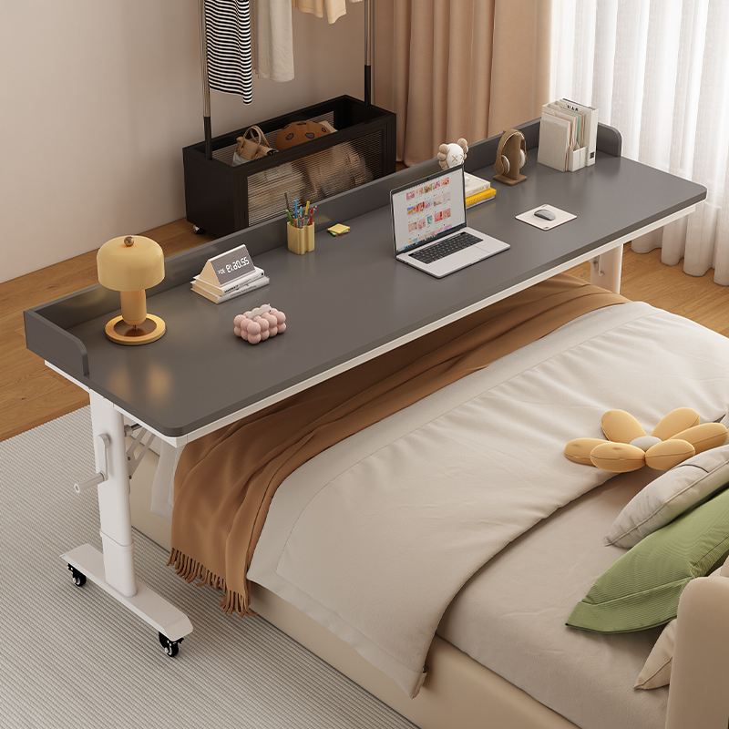Movable and Adjustable Height Desk, Cross-Bed Table, Small Apartment Long Bedside Table, Solid Wood Double Study Desk, Workbench
