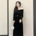 Thu đông và đầm mới của phụ nữ dài tay thon thả từ vai dài tay váy khí chất retro Hồng Kông váy đầm Váy dài