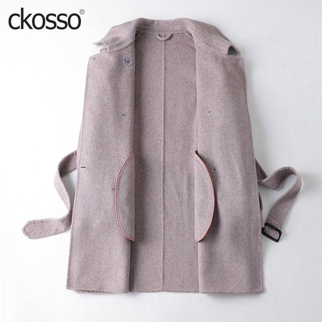 Cashmere coat ແມ່ຍິງຍາວກາງຂອງ woolen ຮູບແບບເກົາຫຼີ woolen double-sided 2024 ເສື້ອຂົນແກະສູງສູງສໍາລັບຄົນຂະຫນາດນ້ອຍ