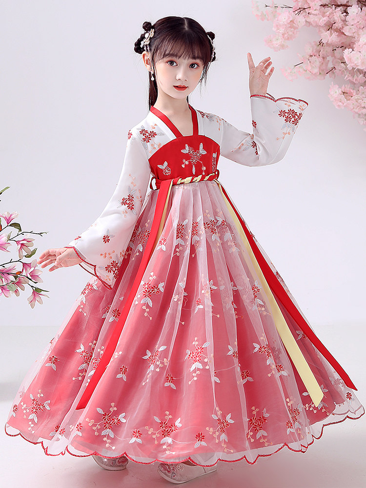 Girls dress Spring Puff yarn skirt Spring and autumn new foreign summer dress suit princess dress Chinese style Hanfu