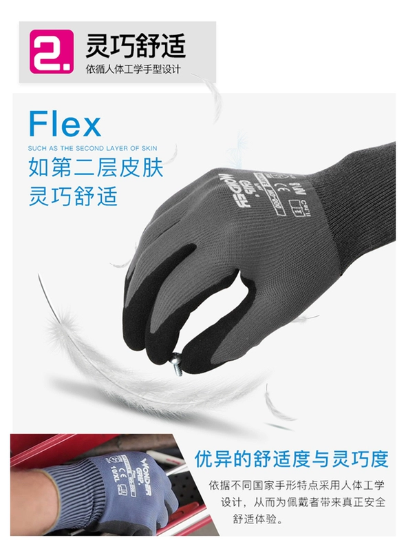 Mạnh mẽ hơn găng tay bảo hộ bảo hiểm lao động chống mài mòn sửa chữa chống dầu nam công trường xây dựng xử lý nitrile thoáng khí găng tay vải chống tĩnh điện găng tay chống lửa