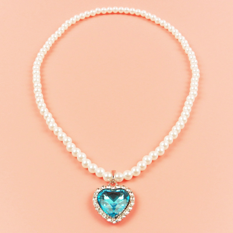 Love crystal necklace blue pink princess necklace girls children's necklace jewelry pearl necklace gemstone necklace