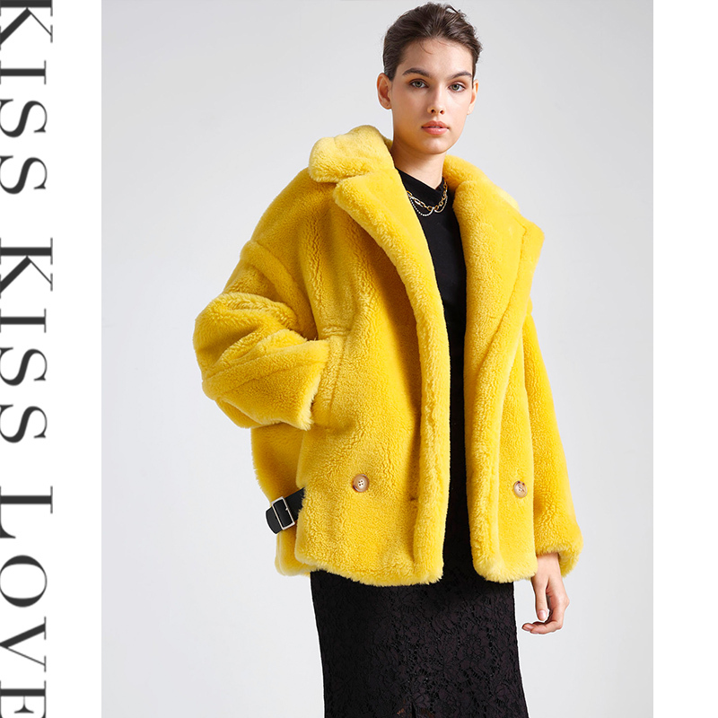 Kiss Kiss Love2024 Spring New Women's Plush Jacket-Style Coat Yellow Teddy Bear Short Coat Kiss Kiss Love2024 Spring New Women's Plush Jacket-Style Coat Yellow Teddy Bear Short Coat