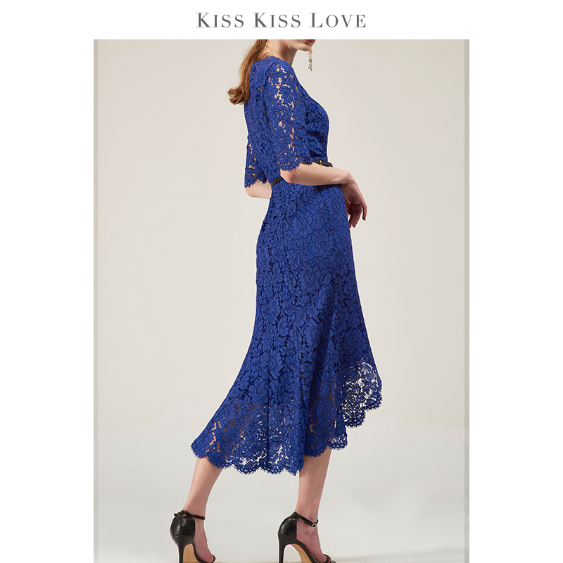 Kiss Kiss Love New Everyday Mini Dress Royal Blue Fishtail Lace Dress Five-Quarter Sleeve Long Dress