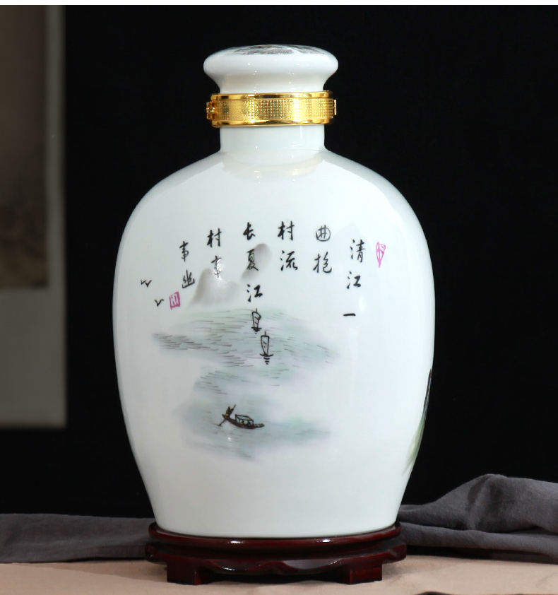 Jingdezhen ceramic wine wine jar cylinder 10 jins 20 jins 30 jins antique bottle seal hip flask hoard