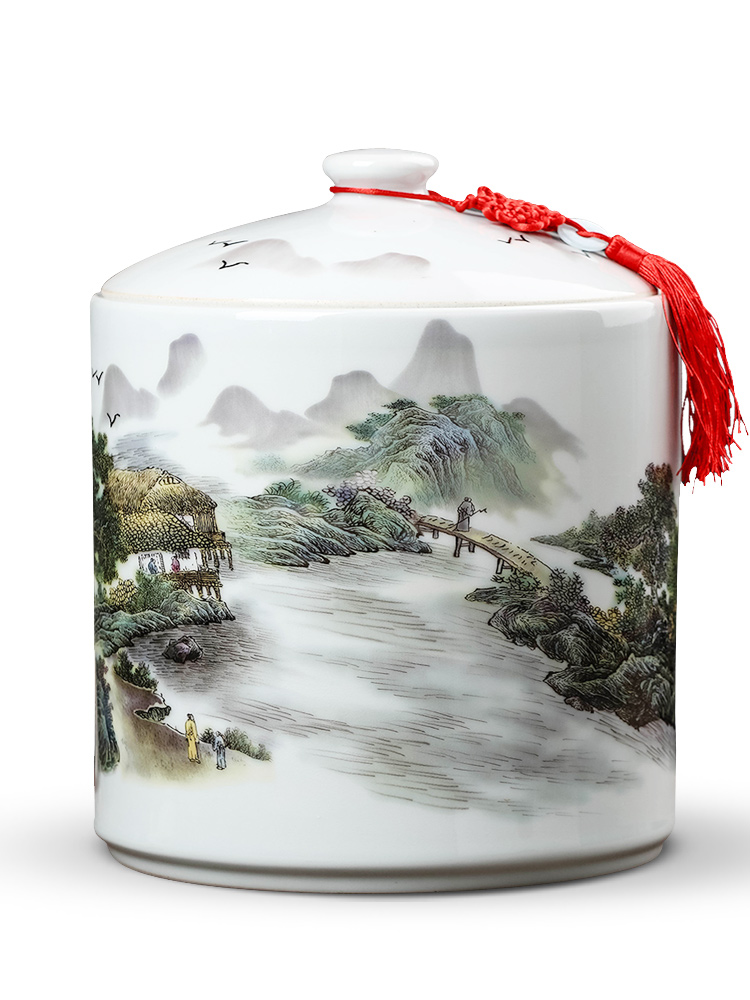 Jingdezhen caddy fixings tea cake ceramic seal pot store receives large pot of pu 'er tea bread seven receive a case
