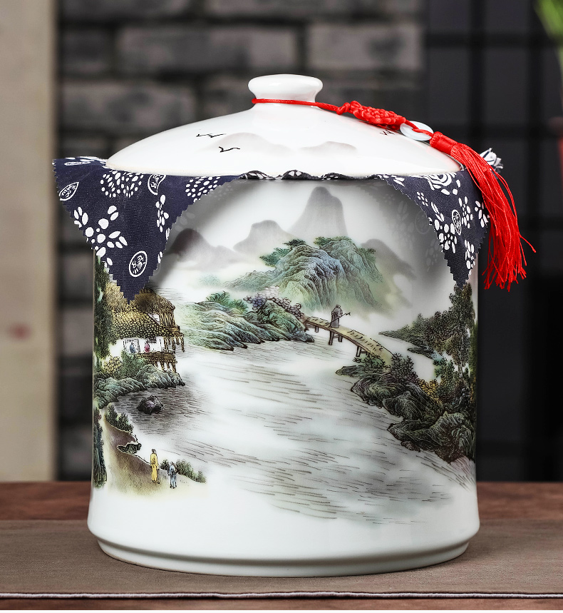 Jingdezhen caddy fixings tea cake ceramic seal pot store receives large pot of pu 'er tea bread seven receive a case