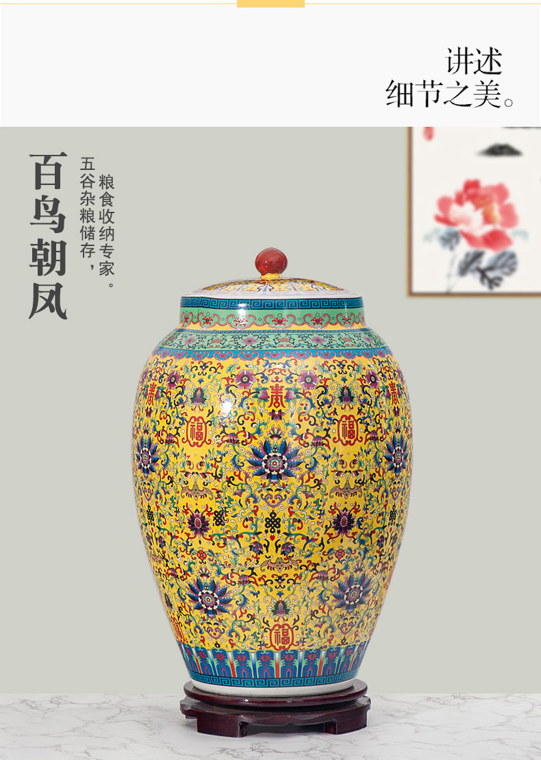 Jingdezhen ceramic ricer box barrel 20/30/50 kg pack household sealed with cover moistureproof tank cylinder rice storage tank