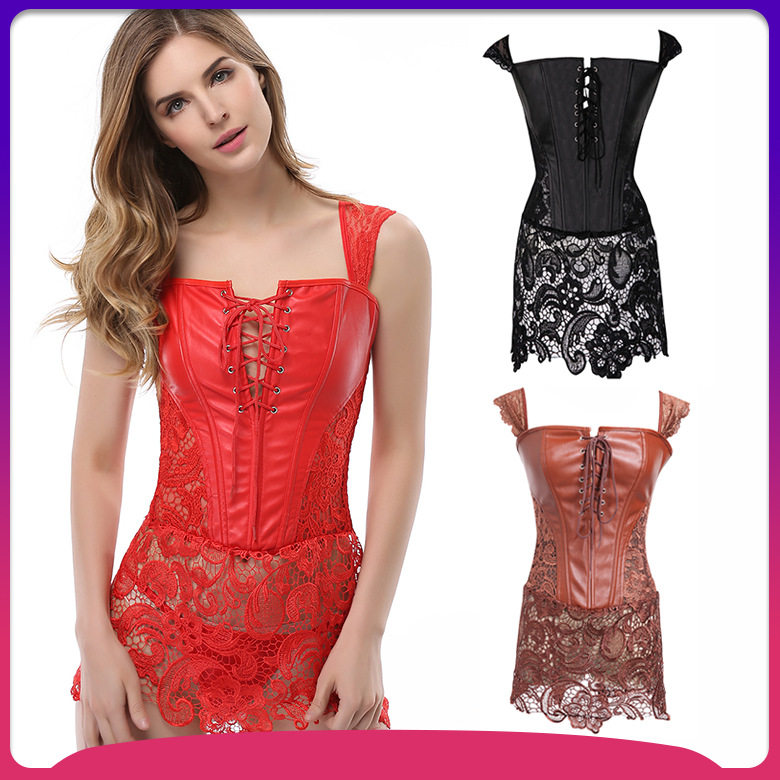 Palace corset push chest gathered corset body shaping underwear belly corset imitation leather hollow sexy see-through clothing women