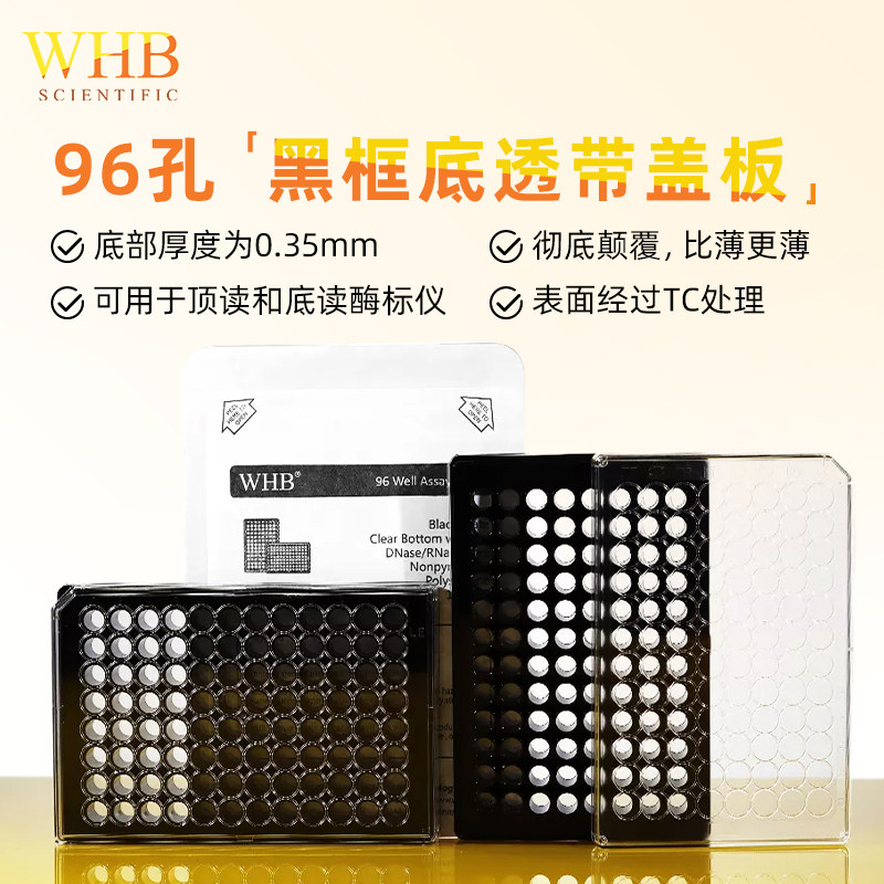 WHB 96孔黑色底透板培养板 光学透明平底细胞培养板 WHB-96CB-B