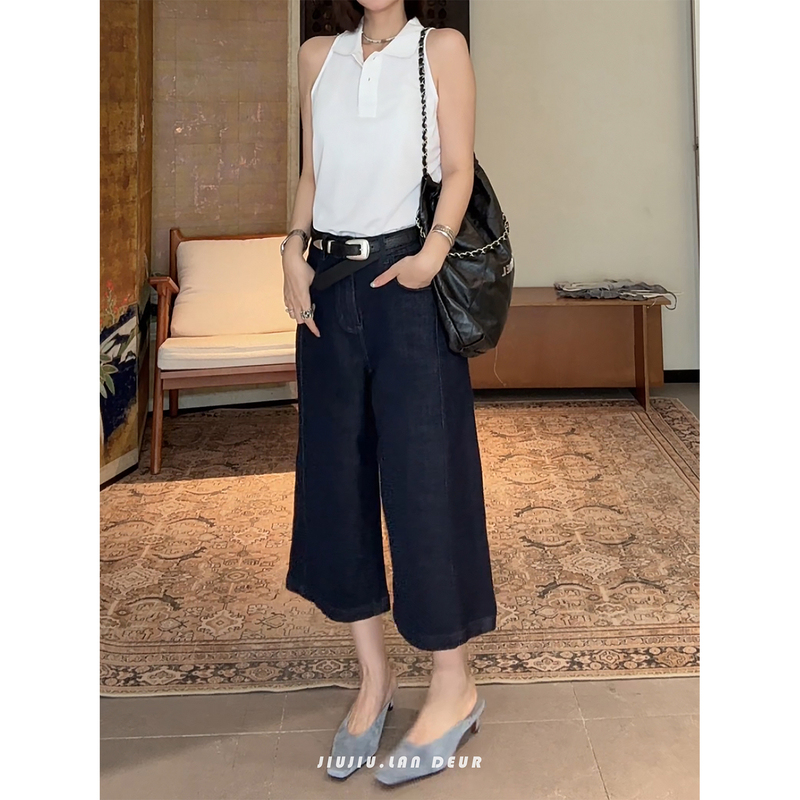Lan Deur【Old-Fashioned Style】Summer New Fashion Casual Loose High-Waisted Wide-Leg Jeans