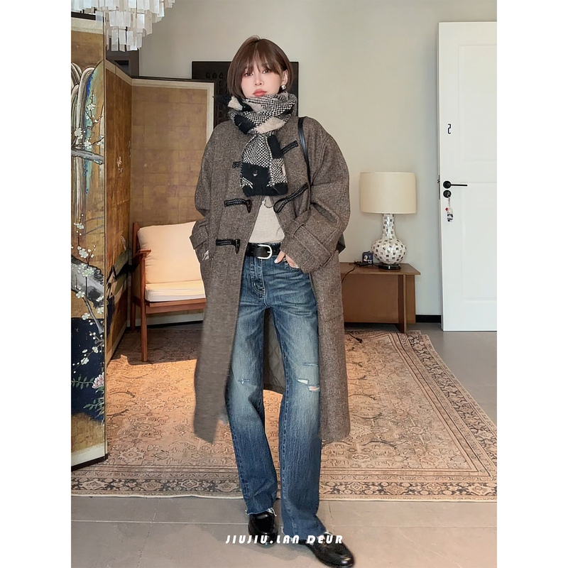 Lan Deur【Jinhe Qiyun】American Retro Ripped Low-Waist Narrow-Fit Jeans for Women Lan Deur【Jinhe Qiyun】American Retro Ripped Low-Waist Narrow-Fit Jeans for Women