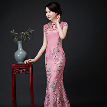 2021 new fish tail slim slim improved retro middle-aged performance young elegant long catwalk cheongsam skirt