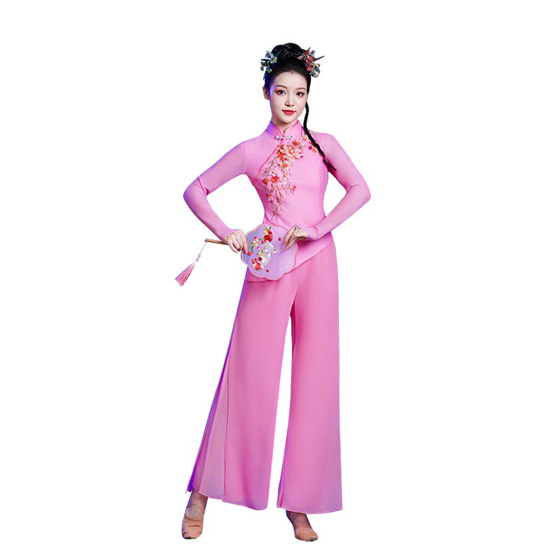 古典舞演出服腰鼓服2025新款粉色舞蹈服装中国风秧歌服广场舞套装