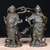 Pure copper knife Guan Gong bronze statue Wei Tuo ornaments left and right Guardian Buddha Blue Bodhisattva Town House Door God a pair of gifts