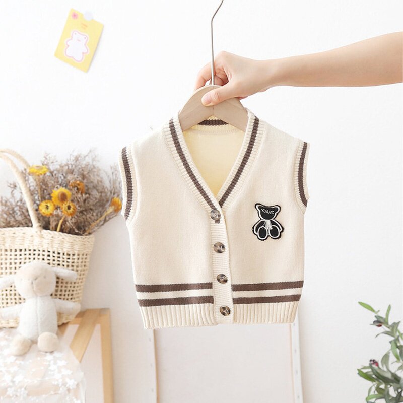 Spring and autumn thin section male baby vest V-neck 2 outside wear foreign style baby sweater cardigan 1 year old baby boy knitted vest 3
