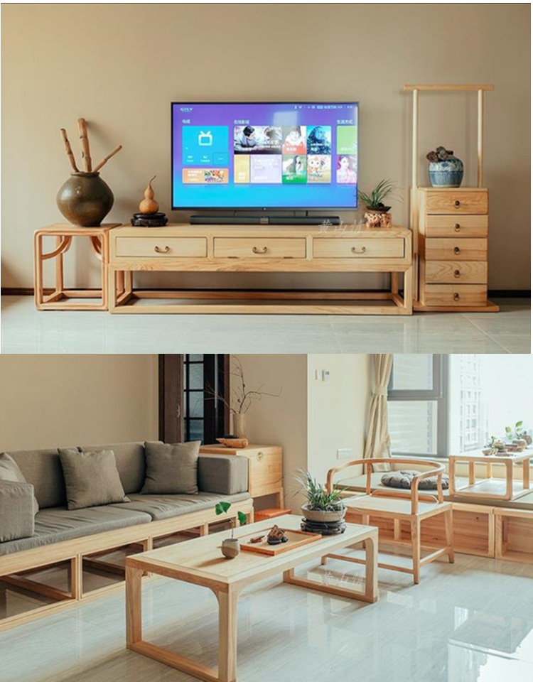 Trung Quốc hiện đại sản phẩm mới không sơn đồ nội thất gỗ rắn sofa TV tủ bàn bàn cà phê chiếu bộ bàn ghế thông minh
