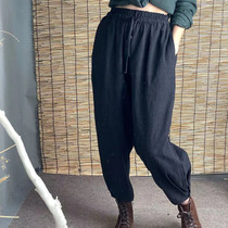 (Non-sticky cotton linen Haren pants women) 2021 Autumn New loose slim pants casual elastic waist trousers