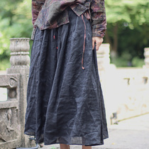 Zhengzhen original Ramie fairy dress pure color big pendulum natural waist skirt spring and summer skirt a dress 21811