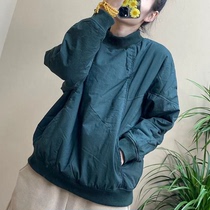 Womens cotton shirt dark green loose round neck jacket spring new commuter conventional long sleeve shirt Zhengzhen original