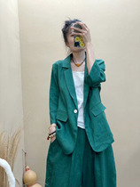 (Hemp suit jacket women) 2021 autumn new commuter solid color fashion wild temperament seven-point sleeve