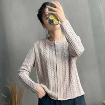 2021 autumn new long sleeve knitted cardigan womens sweater coat commuter Joker top Zhengzhen original 8651