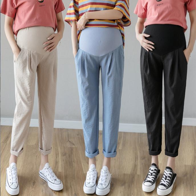 Clearance Maternity Harem Pants, Small Straight-Leg Pants, Spring and Autumn Casual Cotton-Linen Leggings, Maternity Pants, Autumn Cropped Pants