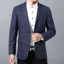 2020 new mens plaid suit two buckles single suit woolen non-iron spring and autumn top size C version