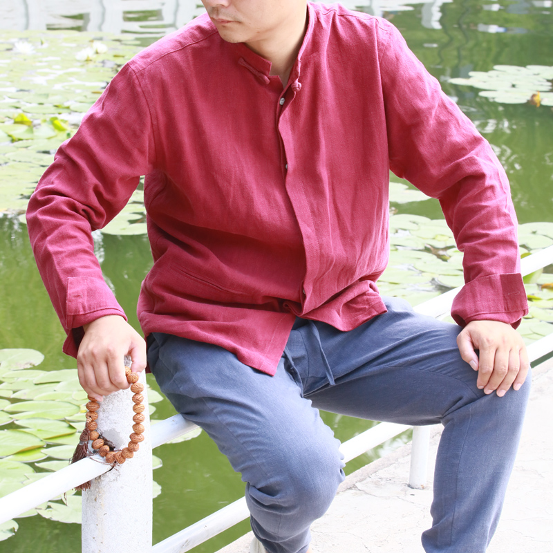 Áo dài bằng vải lanh dài tay nam chính hãng cotton và áo sơ mi vải lanh Trung Quốc áo sơ mi giản dị cỡ lớn 4xl miễn phí ủi áo - Áo áo sơ mi nam hàng hiệu