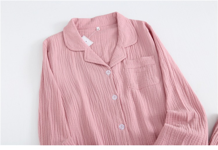 Đồ ngủ cotton Nhật Bản crepe nữ mùa thu đông rửa đôi gạc đôi tay dài đơn giản mẫu nhà phục vụ phù hợp với nam giới bộ thu đông cho vợ chồng