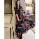 2022 new plus-size women's autumn French tea break slim dress slightly fat sister's belly-ankle chiffon dress