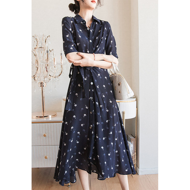 2022 new large-size women's autumn French chiffon dress fat sister age-reducing slim foreign temperament belly-covering skirt