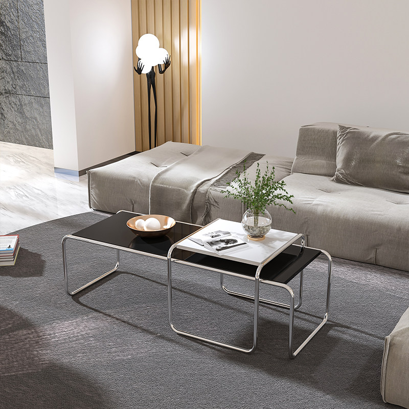 Italian-style coffee table combination light luxury stainless steel glass minimalist small apartment telescopic table creative home medieval side table