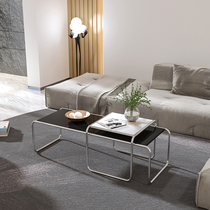 Fancy tea table combination light and luxurious stainless steel glass minimalist small family type telescopic table creative home Middle edge a few