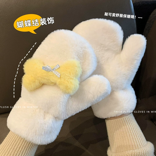 Перчатки, зимний милый бархатный удерживающий тепло утепленный ветрозащитный комплект для школьников, плюшевые