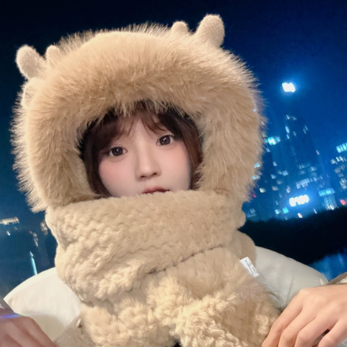 Бархатная шапка, перчатки, шарф с капюшоном, удерживающий тепло зимний мультяшный комплект, 3 предмета